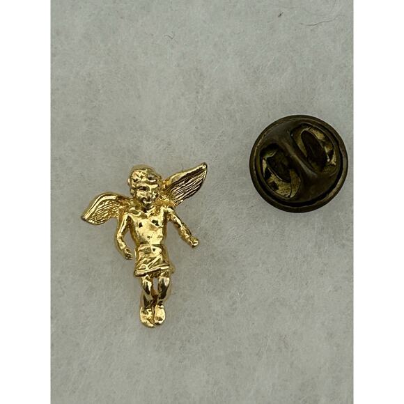Vintage Gold Tone Angel/Cherub Lapel Pin - Picture 1 of 2